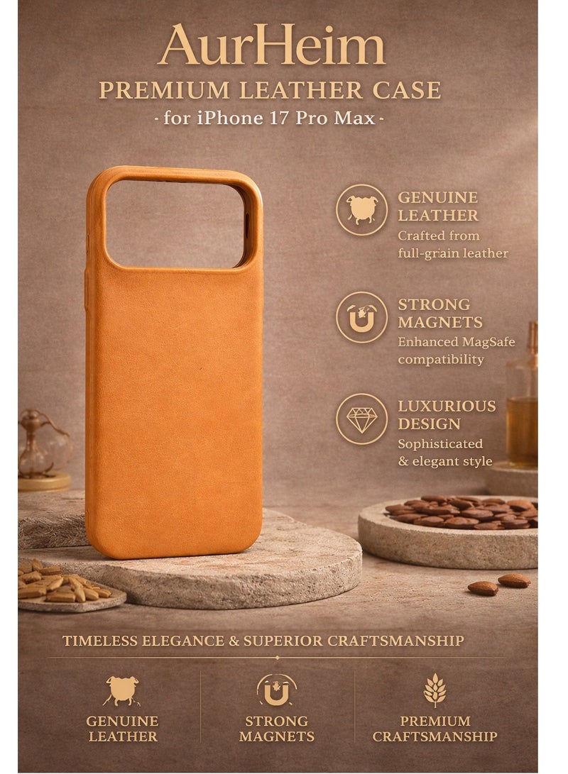 Aurheim iPhone 17 Pro Max LEATHER Case , Premium Handmade Cover with MagSafe Compatibility, Metallic Buttons, Military-Grade Protection, Anti-Scratch, Microfiber Lining (Sallow) - Image 4